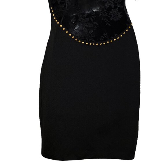 Lace & Gold Studs Embellished Women's Black Dress - Picture 7 of 7